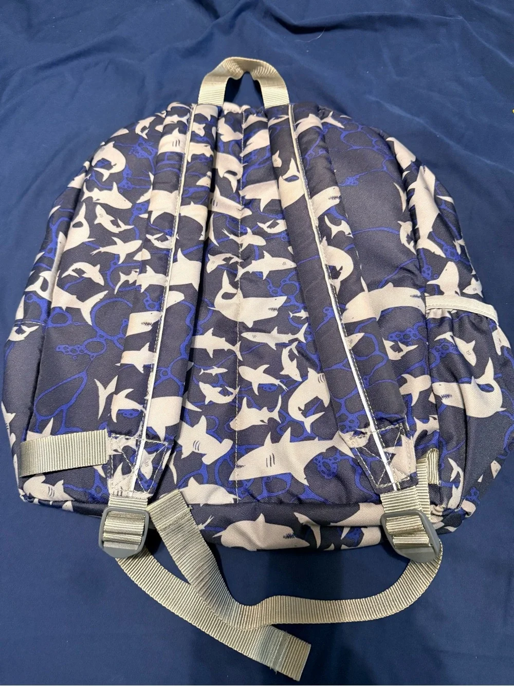 L.L.Bean Navy and White Shark Print Backpack